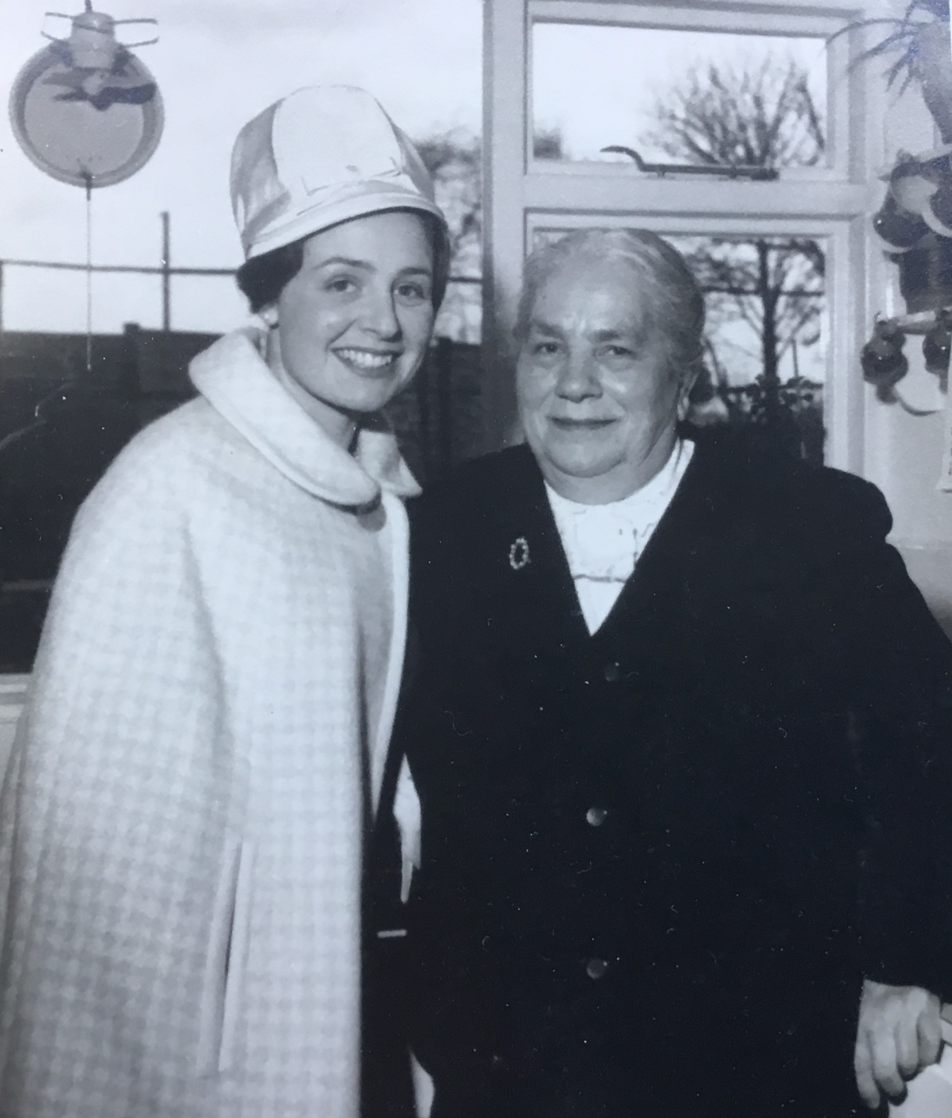 Black and white photo of Clare Westmacott (left) and her grandmother Klara (right).