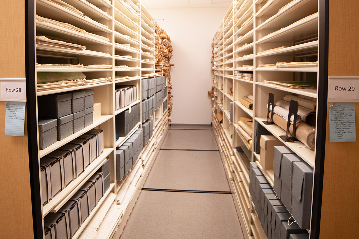 Rows of archival shelves