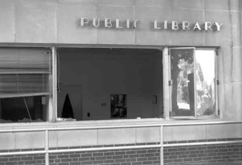 Northwest Corner of Downtown Library Minutes after the Federal Building Bombing, 131 Dean A. McGee Northwest Corner of Downtown Library Minutes after the Federal Building Bombing, 131 Dean A. McGee