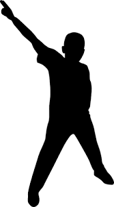 This image shows a silhouette of a kid with his fingers pointing in the air