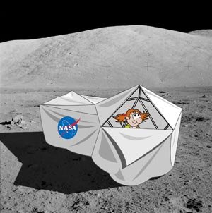 Illustration of a child in a lunar habitat on the surface of the moon