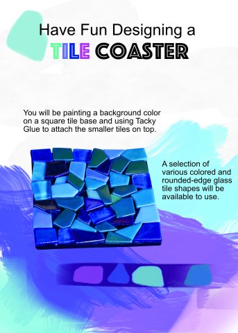 Have Fun Designing a Tile Coaster with various colored, rounded-edge glass tile shapes.