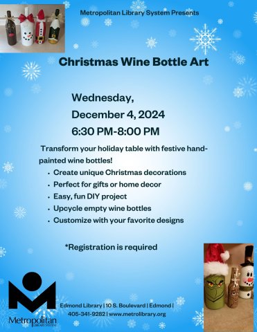 Decorated wine bottles with Christmas images