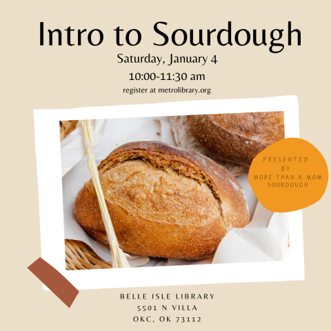 Picture of loaf of sourdough bread. Intro to Sourdough class at library.