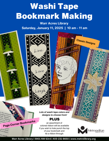 Washi Tape Bookmark Making, Warr Acres Library, January 11th, 2025, 10 am - 11am