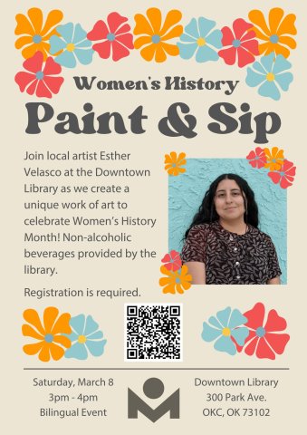 Paint and Sip program flier featuring event details. 