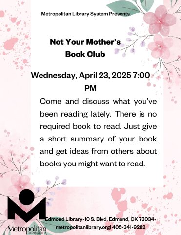 Pink and white flyer with description of book club.