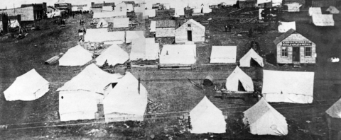 Tents and buildings in early Oklahoma City from the Central High School Alumni Association Collection, CHS.2010.0400