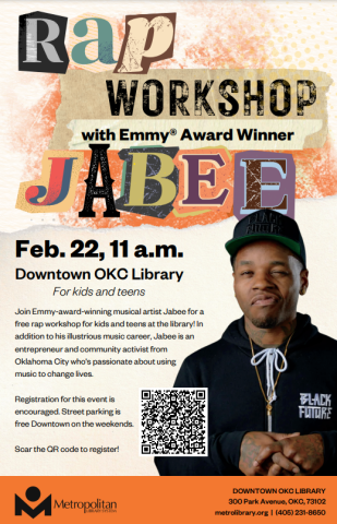 Flyer about the Rap Workshop with Jabee featuring a headshot of the artist.