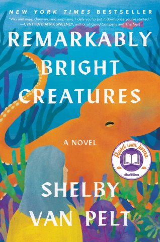 Cover of Remarkably Bright Creatures, with a woman and large orange octopus on it.