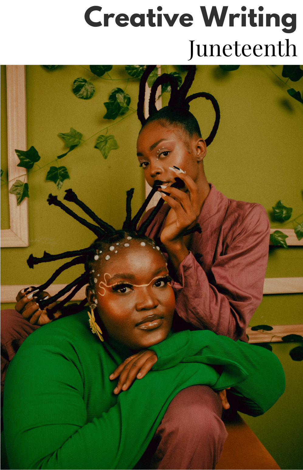 Image of two Black women, with one of them holding the other's artistically braided hair. 