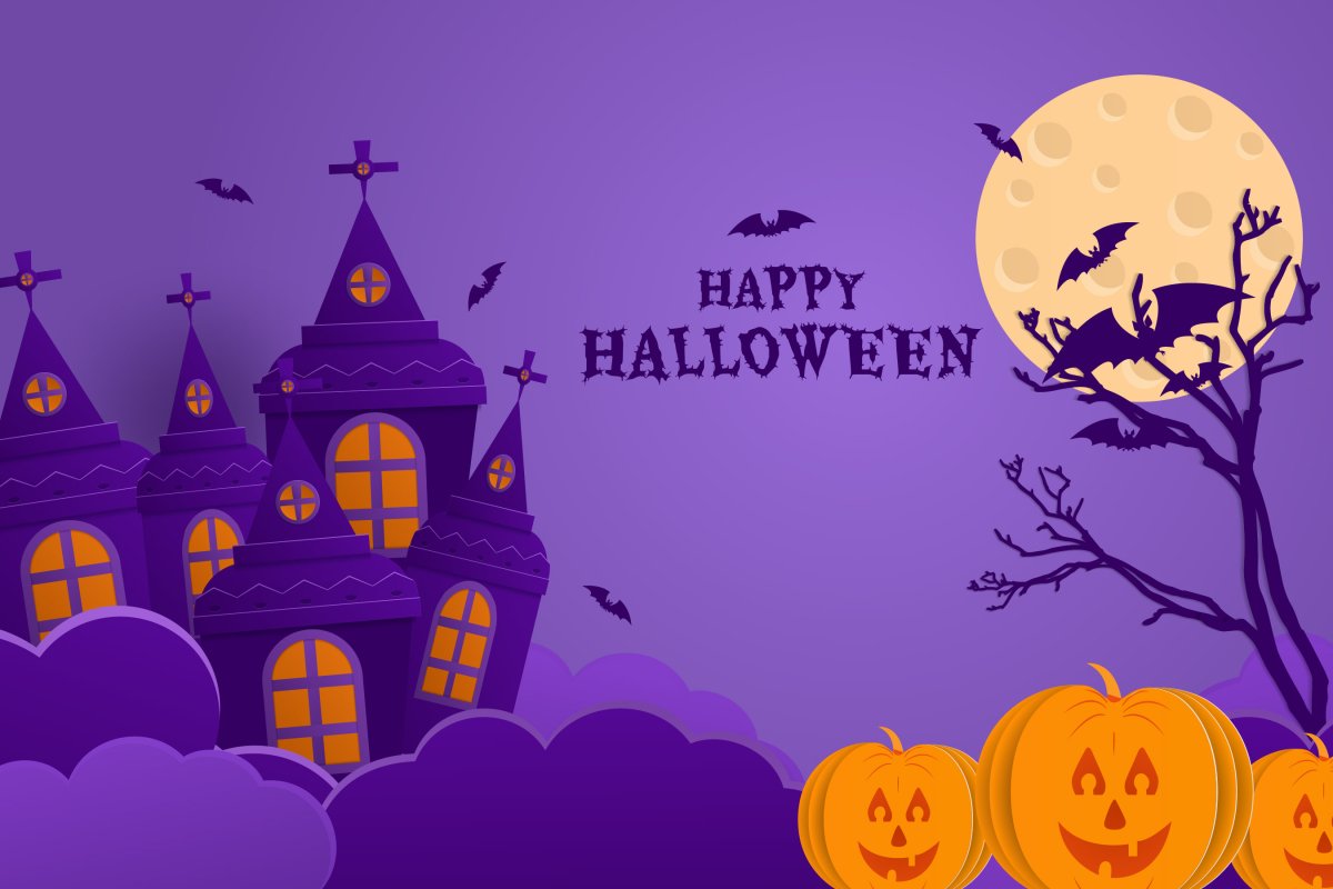 Happy Halloween with a spooky house and Jackolanterns