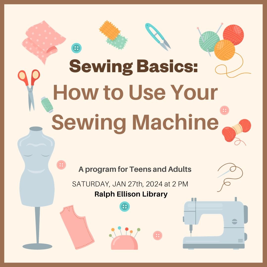 a beige background with different images of sewing accessories