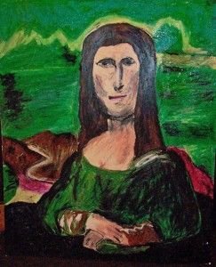 very poorly painted copy of mona lisa by da vinci