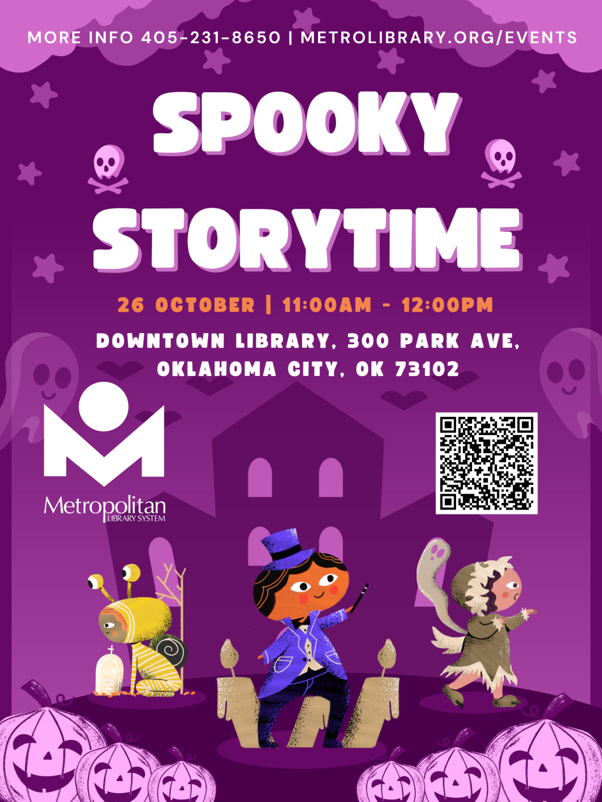 Join us for Spooky Storytime at the Downtown Library on October 26th from 11:00am-12:00pm.