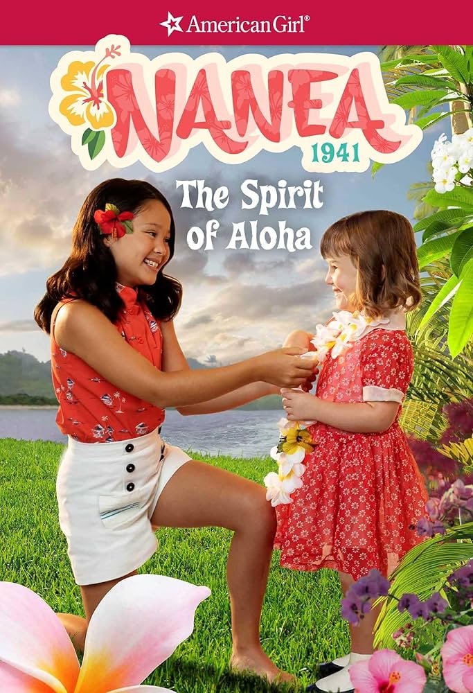 A Hawaiian girl puts a lei on a younger girl.